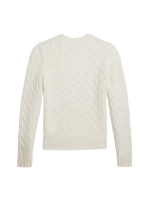 Maglia da bambina in misto lana e cashmere, lavorazione a trecce, girocollo, colore bianco. POLO RALPH LAUREN | 313877375009